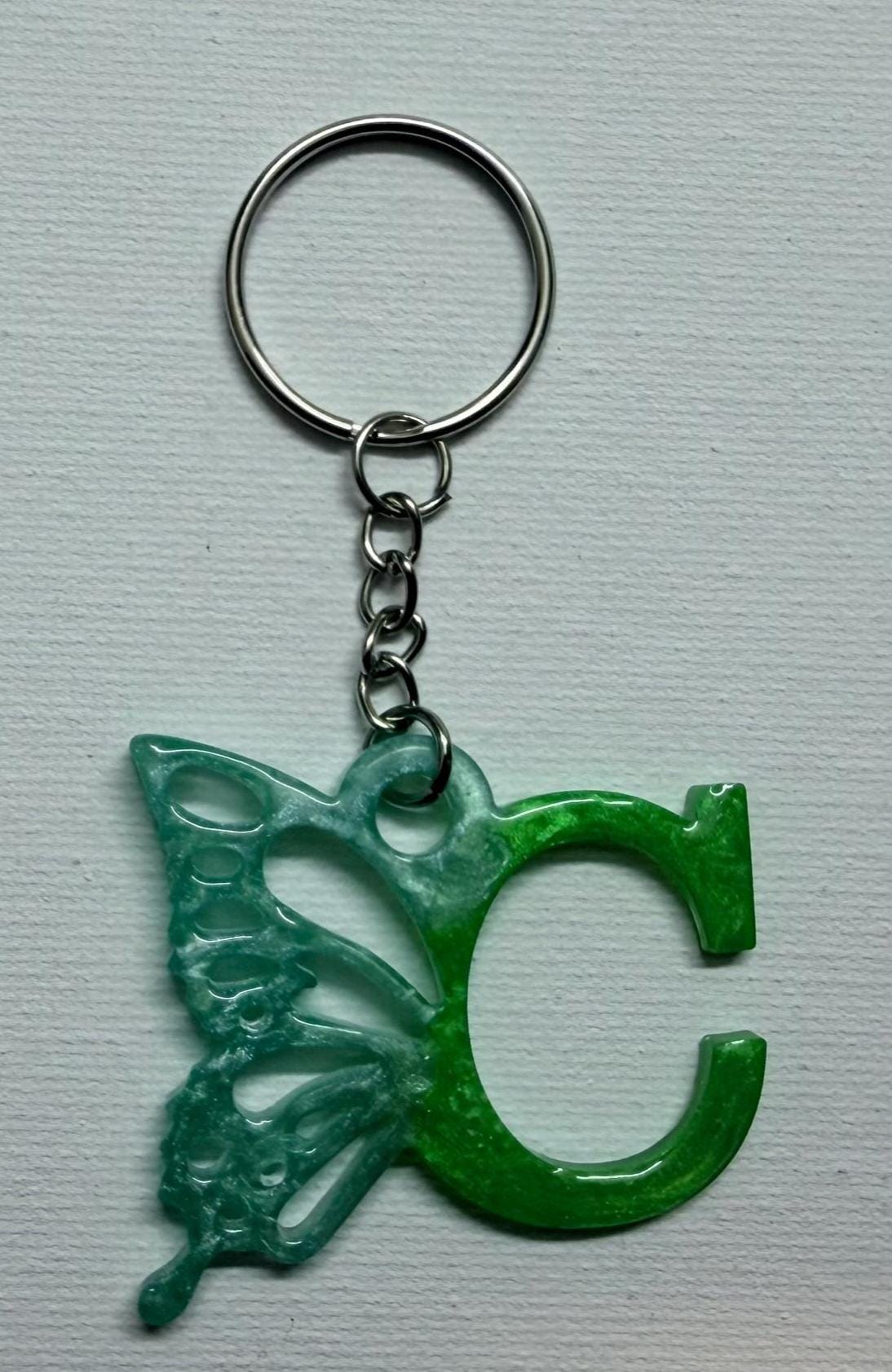 Personalized Resin Butterfly Initial Keychain, Gift for Her, Handmade Resin Art