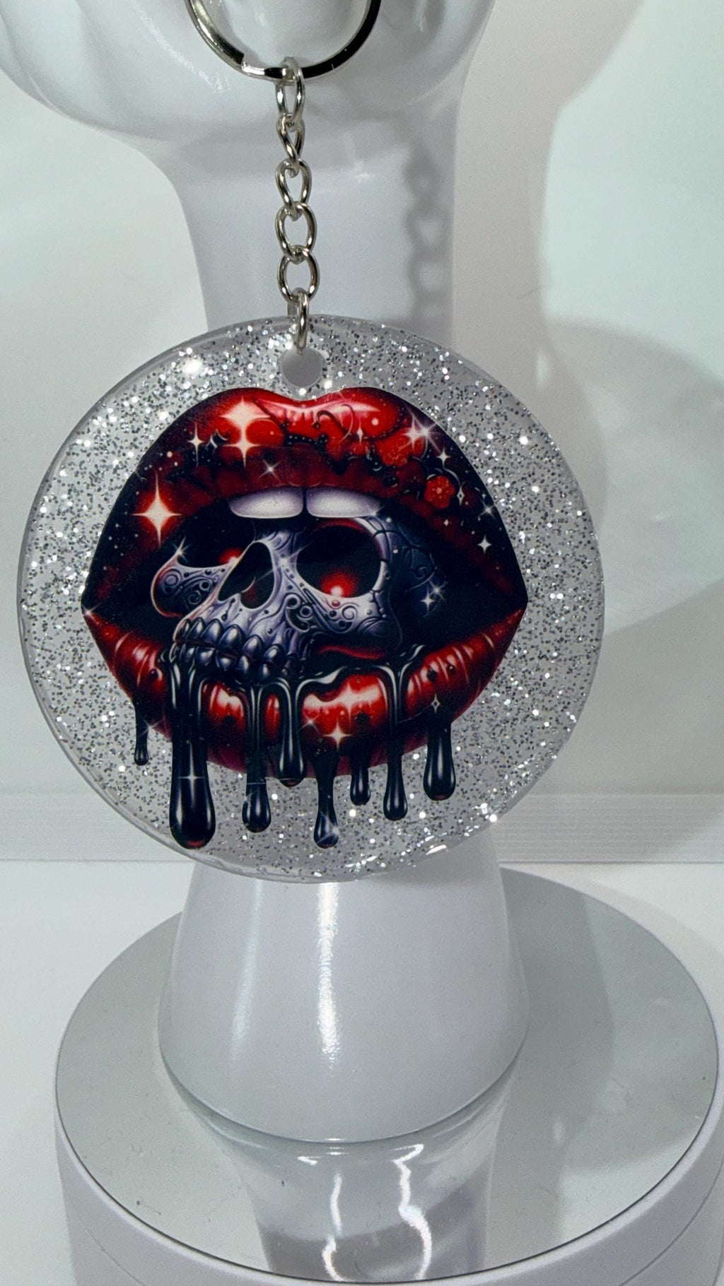 Glitter Skull Spooky Lips Resin Keychain