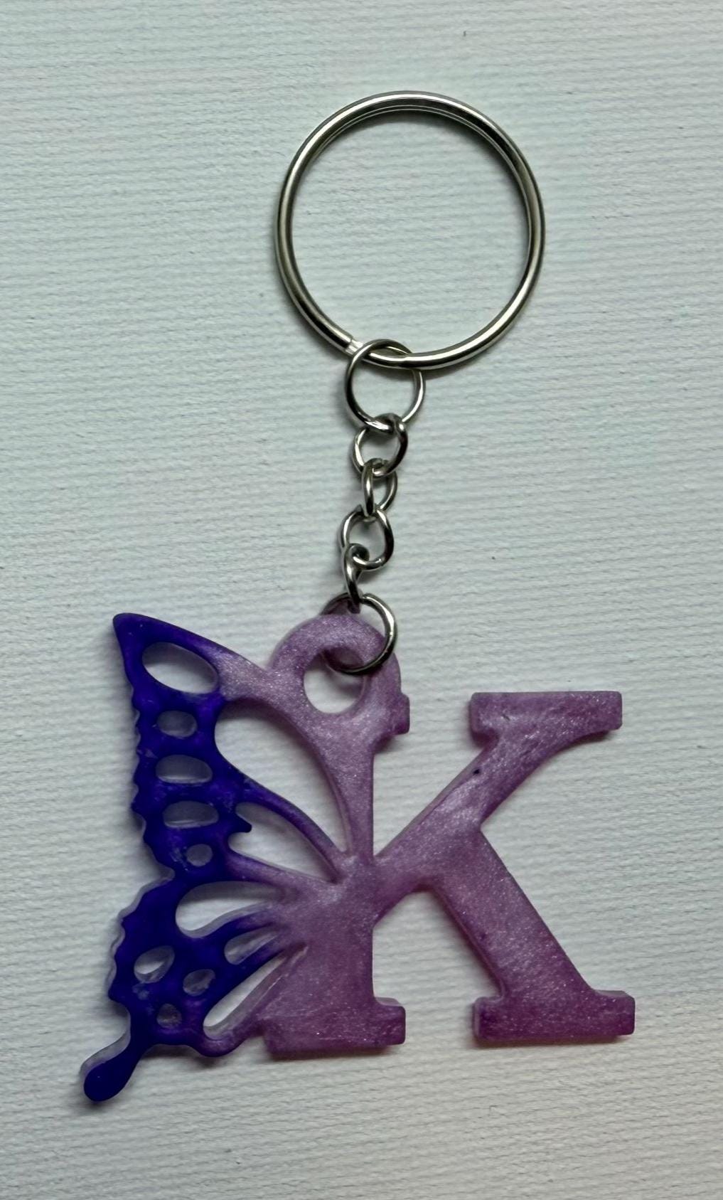 Personalized Resin Butterfly Initial Keychain, Gift for Her, Handmade Resin Art