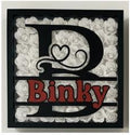 Black Shadowbox with initial and name surrounded by colorful hand rolled flowers