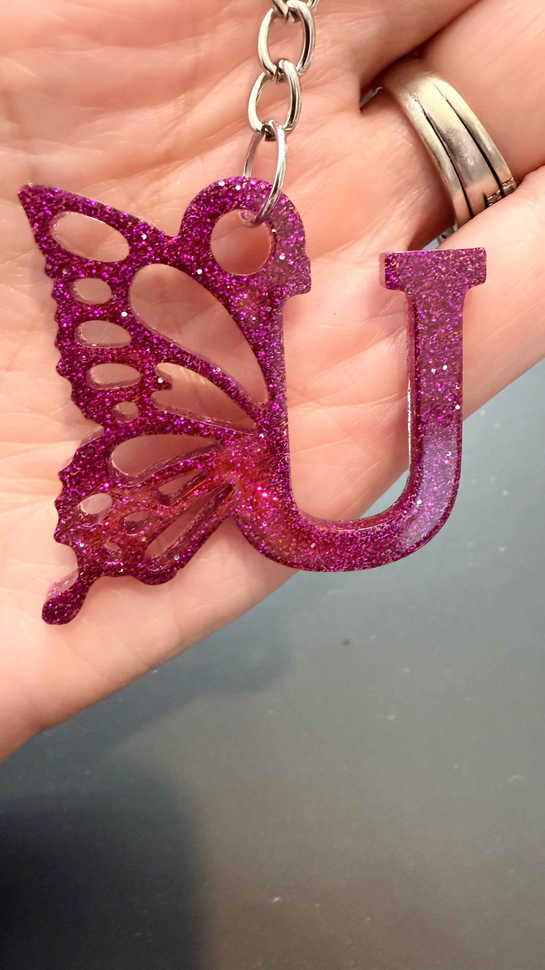 Personalized Resin Butterfly Initial Keychain, Gift for Her, Handmade Resin Art