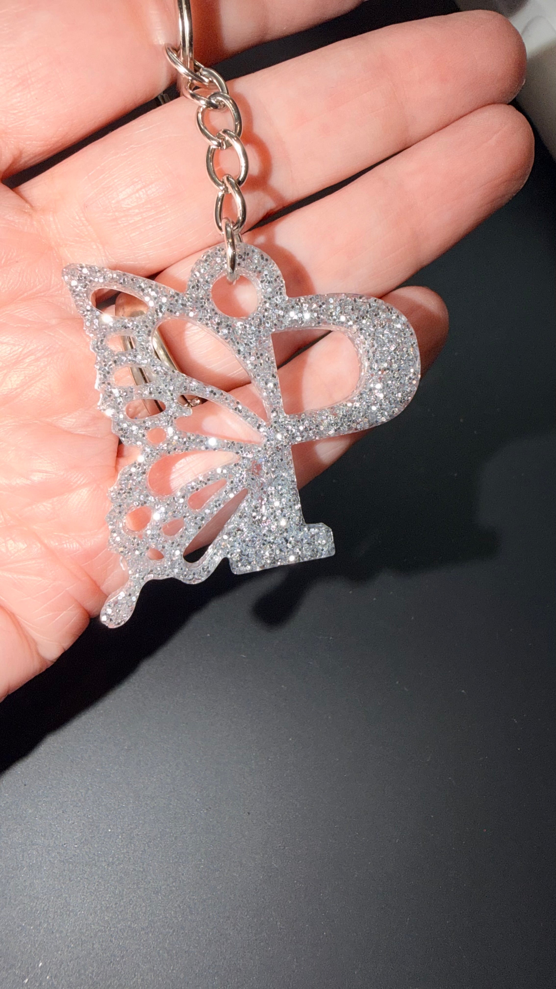 Personalized Resin Butterfly Initial Keychain, Gift for Her, Handmade Resin Art
