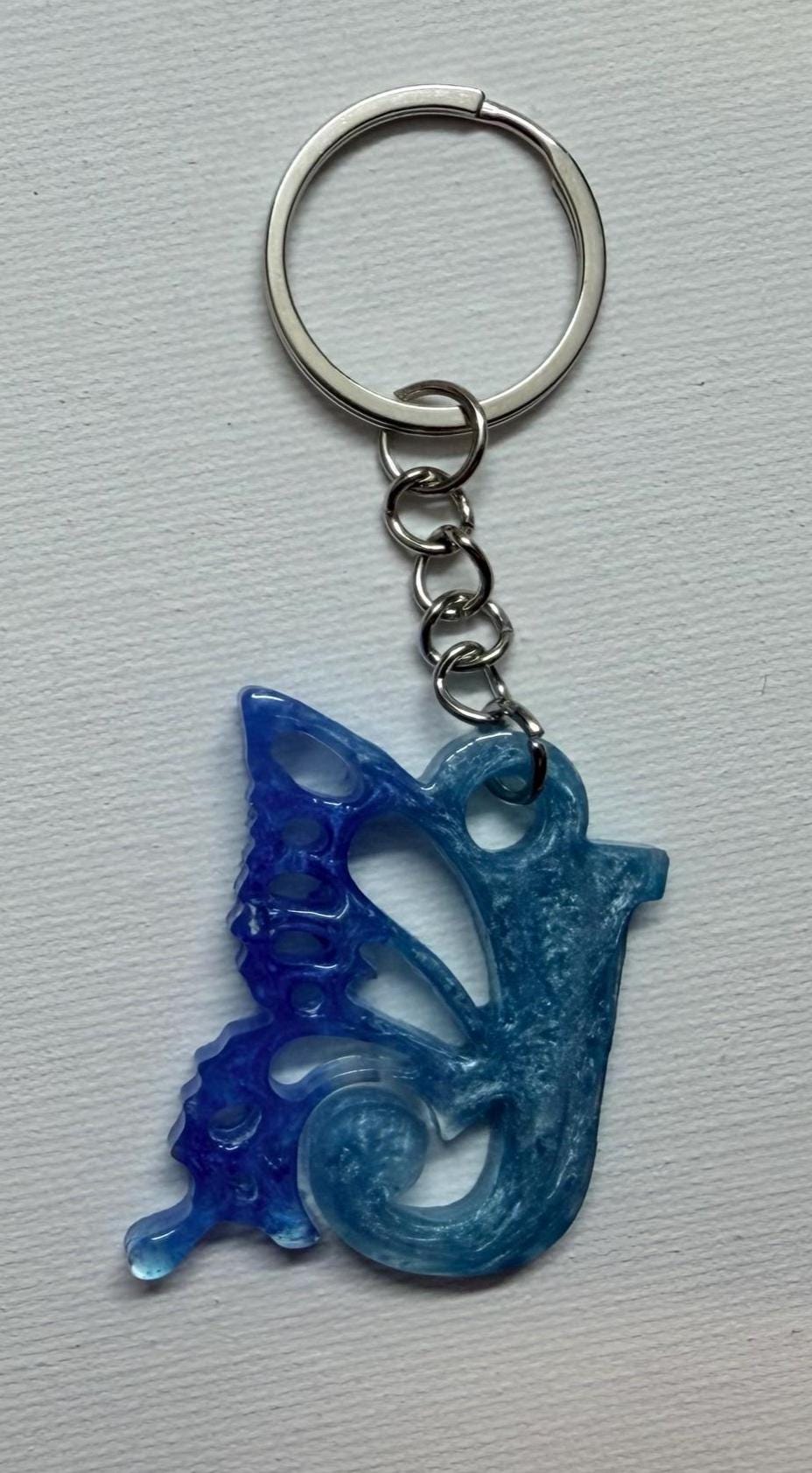 Personalized Resin Butterfly Initial Keychain, Gift for Her, Handmade Resin Art