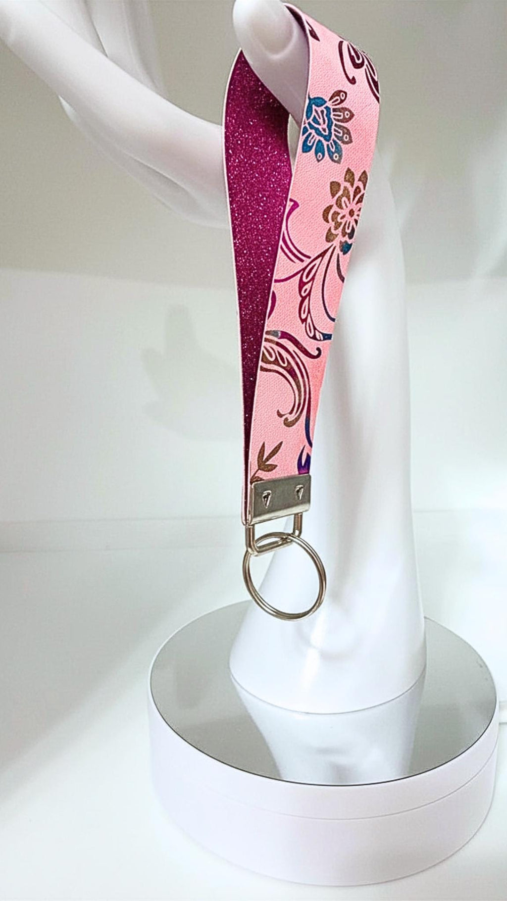 Double Sided Faux Leather Key Fob Wristlet – Vegan Keychain Strap Holder - Glitter